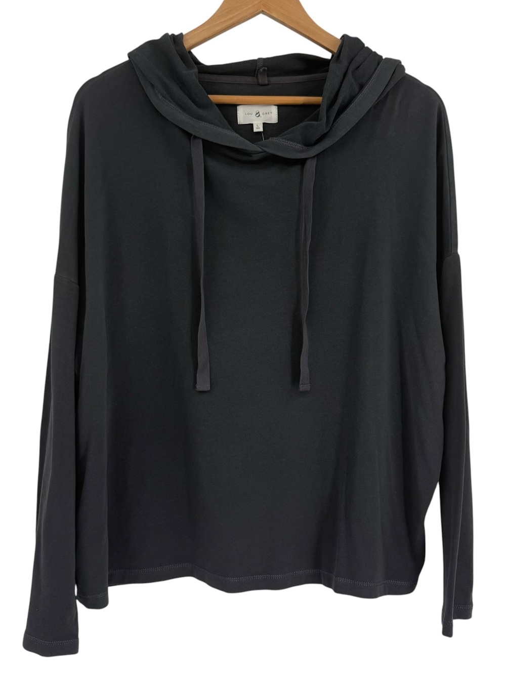 Lou & Grey NWT Womens Gray Oversized Hoodie Top Size L Long Sleeves Mid Weight - Picture 1 of 9